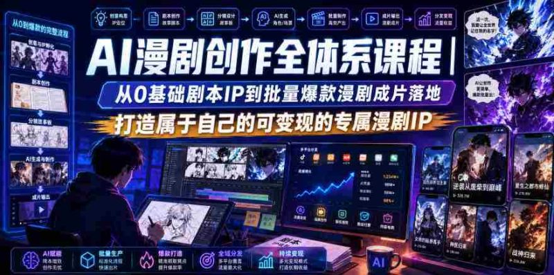 AI漫剧创作全体系课程|从0基础剧本IP到批量爆款漫剧成片落地,打造属于自己的可变现的专属漫剧IP-湘创网