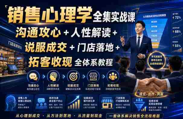 销售心理学全集实战课|沟通攻心+人性解读+说服成交+门店落地+拓客收现全体系教程-湘创网
