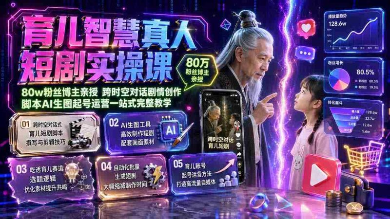 (19663期)育儿智慧真人短剧实操课|80w粉丝博主亲授,跨时空对话剧情创作,脚本AI生图起号运营一站式完整教学-湘创网