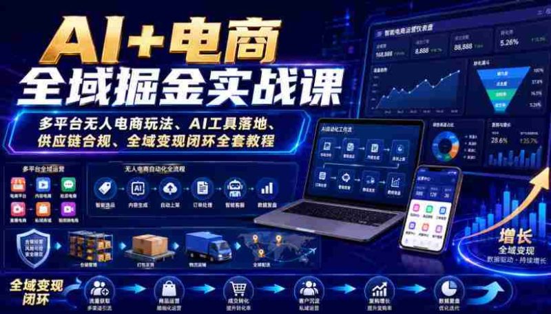 AI+电商全域掘金实战课|多平台无人电商玩法、AI工具落地、供应链合规、全域变现闭环全套教程-湘创网