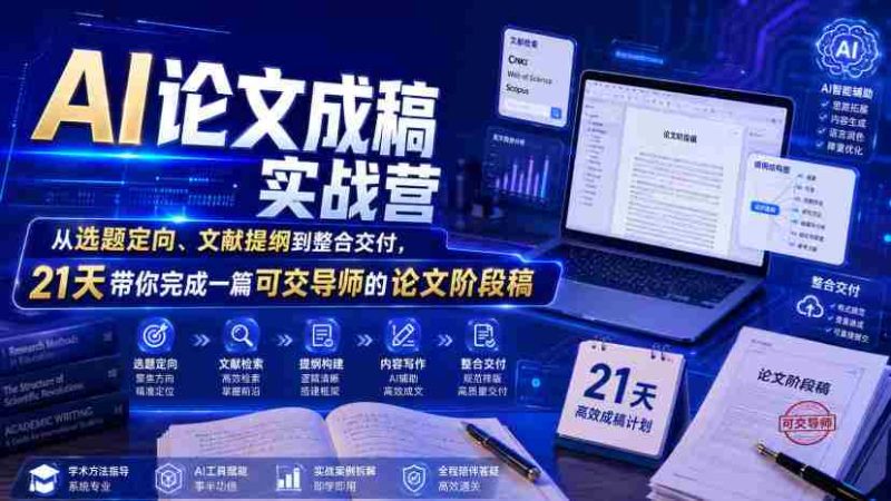 AI论文成稿实战营，从选题定向、文献提纲到整合交付，21天带你完成一篇可交导师的论文阶段稿-湘创网