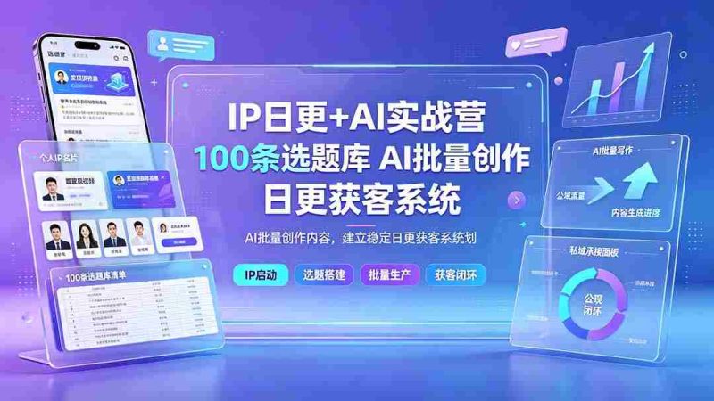 (19353期)IP日更+AI实战营:IP置顶视频制作×100条选题库搭建×10条日更规划,AI批量创作内容,建立稳定日更获客系统-湘创网