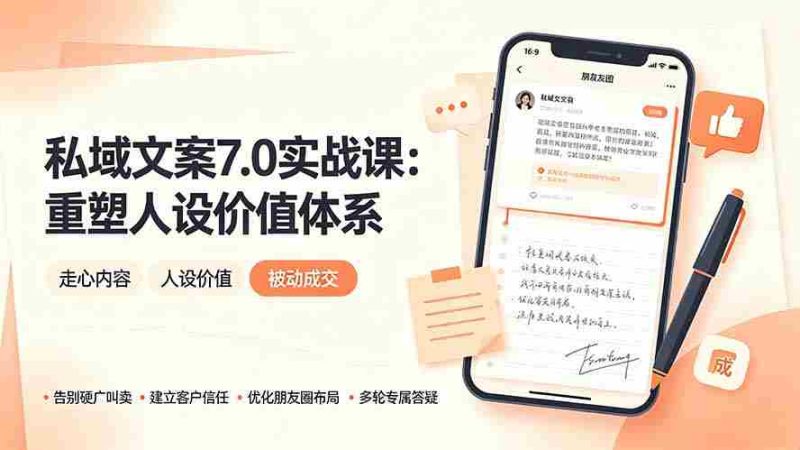 (19313期) 私域文案实战课7.0:重塑人设价值体系|-告别硬广推销×走心内容×自我价值塑造,实现被动成交-湘创网