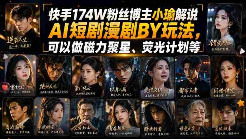 快手174W粉丝博主小瑜解说AI短剧漫剧搬运玩法,可以做磁力聚星、荧光计划等-湘创网
