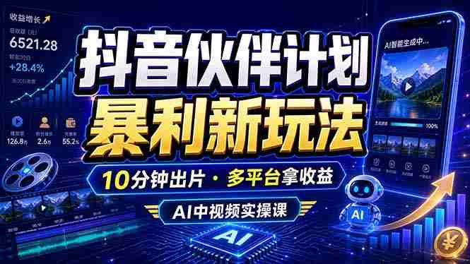 (18869期)抖音伙伴计划最新玩法,无需配音剪辑,10分钟出一条原创视频,轻松日入三位数-湘创网