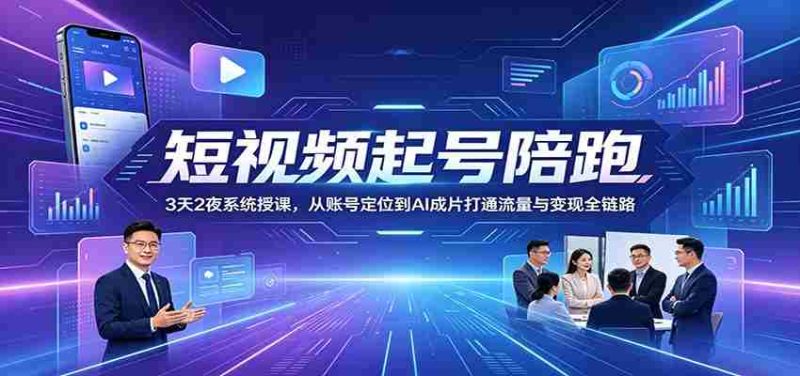 短视频起号陪跑:3天2夜系统授课,从账号定位到AI成片打通流量与变现全链路-湘创网