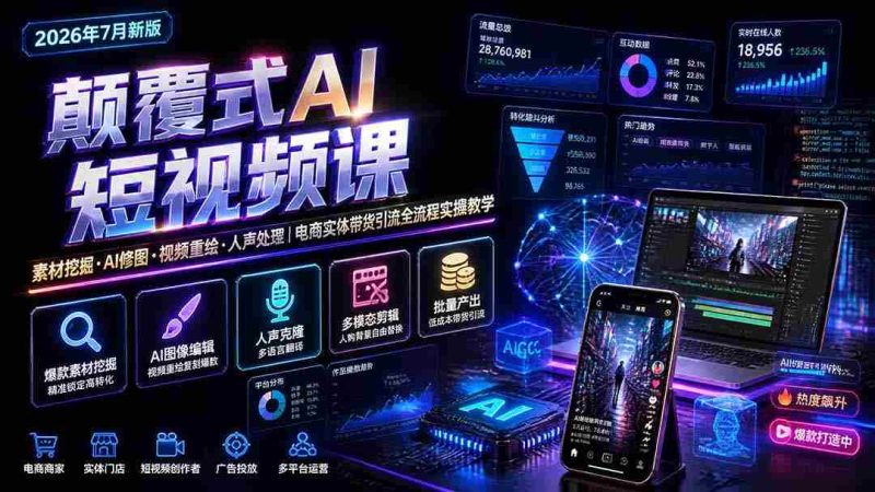 (19630期)颠覆式AI短视频课|素材挖掘,AI修图,视频重绘,人声处理|电商实体带货引流全流程实操教学-湘创网