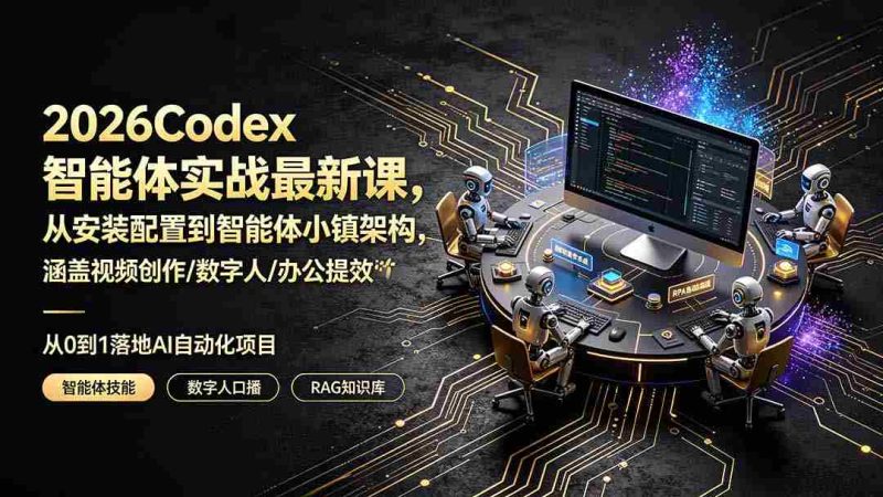 (19237期)2026Codex智能体实战最新课,从安装配置到智能体小镇架构,涵盖视频创作/数字人/办公提效全技能-湘创网