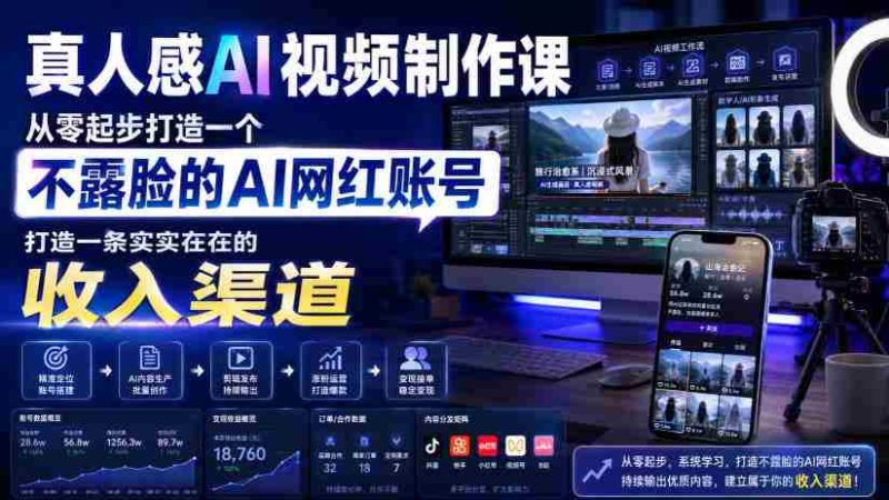 真人感AI视频制作课,从零起步打造一个不露脸的AI网红账号,打造一条实实在在的收入渠道【原创双语字幕】-湘创网
