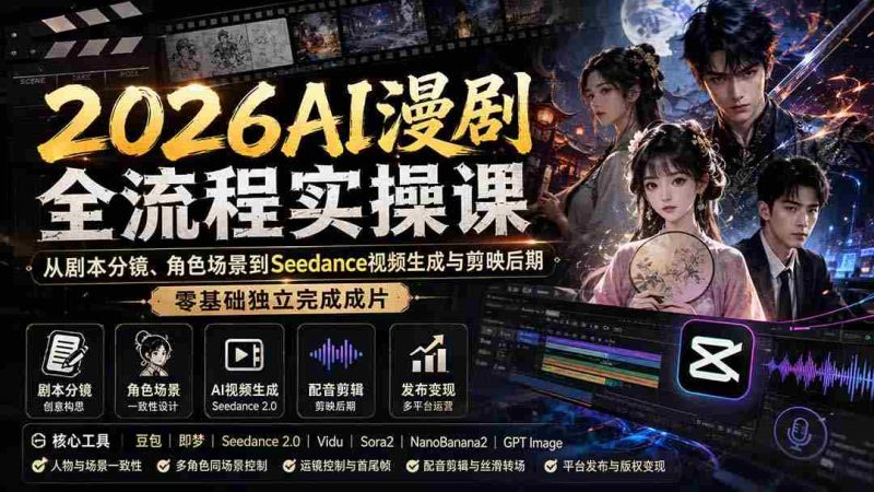 （20042期）2026AI漫剧全流程实操课：从剧本分镜、角色场景到Seedance视频生成与剪映后期，零基础独立完成成片-湘创网