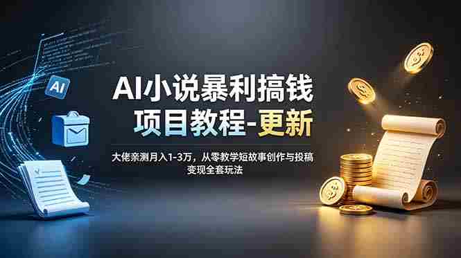 (19293期)AI小说暴利搞钱项目教程-更新,大佬亲测月入1-3万,从零教学短故事创作与投稿变现全套玩法-湘创网