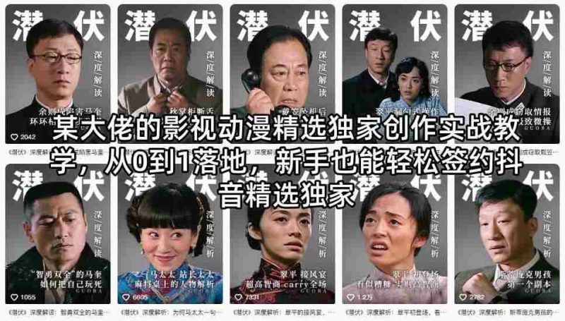 某大佬的影视动漫精选独家创作实战教学,从0到1落地,新手也能轻松签约抖音精选独家-湘创网