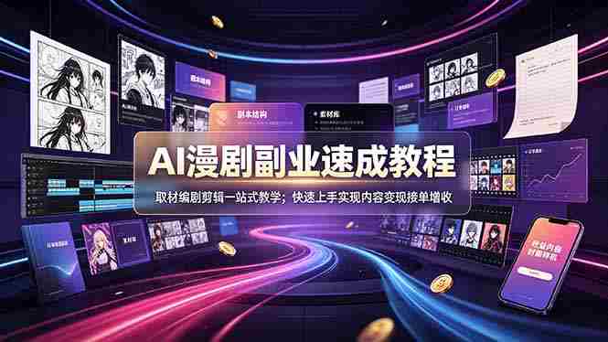 (19157期)AI漫剧副业速成教程,取材编剧剪辑一站式教学;快速上手实现内容变现接单增收-湘创网