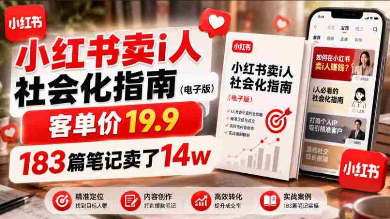 小红书卖I人社会化指南（电子版），客单价19.9，183篇笔记卖了14w！-湘创网