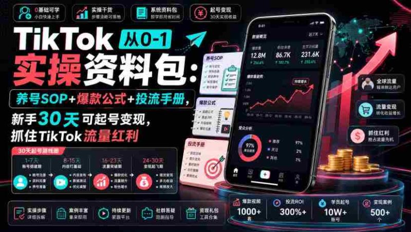 TikTok从0-1实操资料包:养号SOP+爆款公式+投流手册,新手30天可起号变现,抓住TikTok流量红利-湘创网