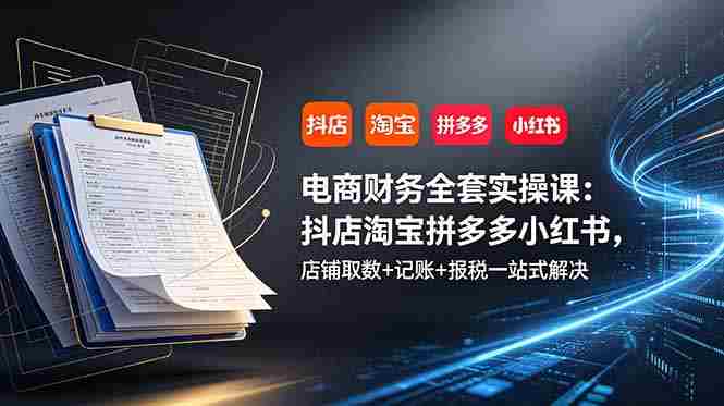(19001期)电商财务全套实操课:抖店淘宝拼多多小红书,店铺取数+记账+报税一站式解决-湘创网