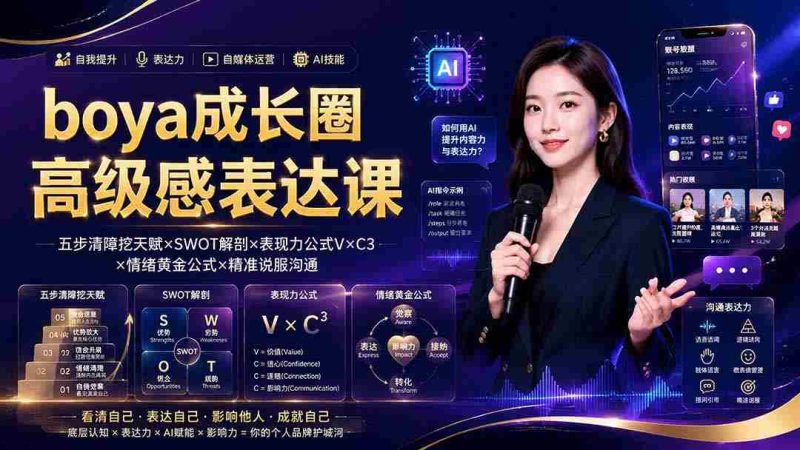 (19582期)boya成长圈|内心成长高级表达AI自媒体三合一,消解内耗挖掘天赋,镜头沟通AI指令短视频全流程教学-湘创网