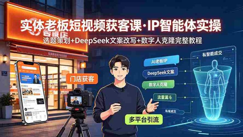 (19260期)实体老板短视频获客课·IP智能体实操|选题策划+DeepSeek文案改写+数字人克隆完整教程-湘创网