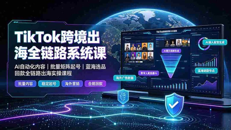 (19425期)TikTok跨境出海全链路系统课-2026年7月:AI自动化内容|批量矩阵起号|蓝海选品回款全链路出海实操课程-湘创网