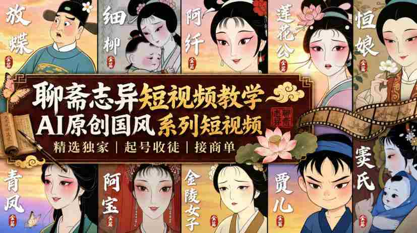 聊斋志异短视频教学,AI原创国风系列短视频,精选独家丨起号收徒丨接商单