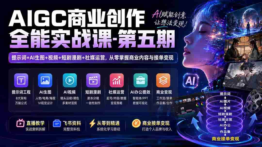 （19753期）AIGC商业创作全能实战课-第五期：提示词+AI生图+视频+短剧漫剧+社媒运营，从零掌握商业内容与接单变现-湘创网