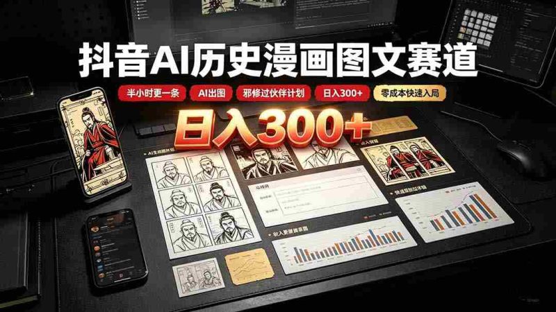(19498期)抖音AI历史漫画图文赛道:半小时更一条×AI出图×邪修过伙伴计划×日入300+,零成本快速入局-湘创网