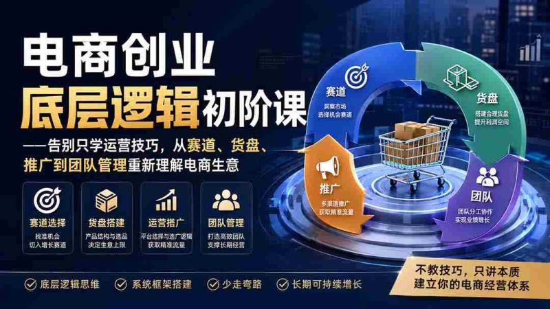 (19926期)电商创业底层逻辑初阶课——告别只学运营技巧,从赛道、货盘、推广到团队管理重新理解电商生意-湘创网