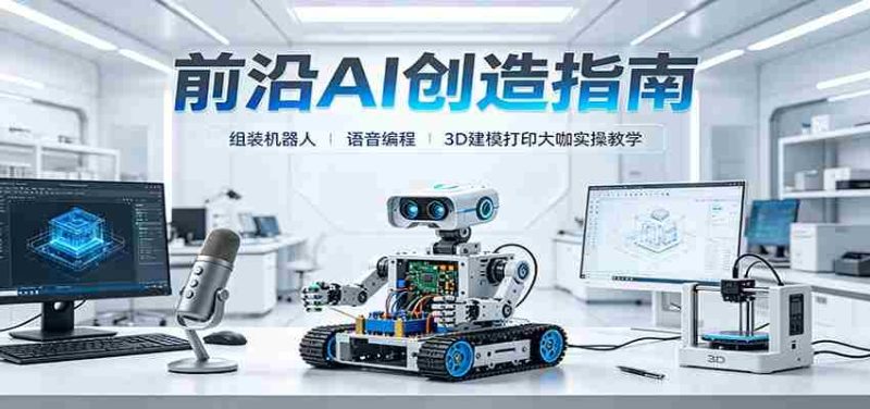 前沿AI创造指南:组装机器人、语音编程、3D建模打印大咖实操教学-湘创网