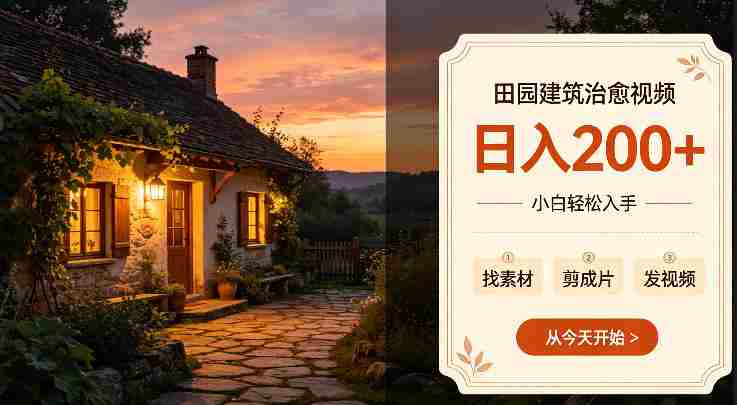 田园建筑治愈视频日入2张+小白轻松入手,可以发抖音,百度,快手,视频号拿多份收益-湘创网