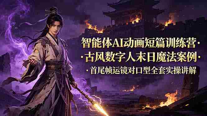 （19114期）智能体AI动画短篇训练营-更新，古风数字人末日魔法案例，首尾帧运镜对口型全套实操讲解-湘创网
