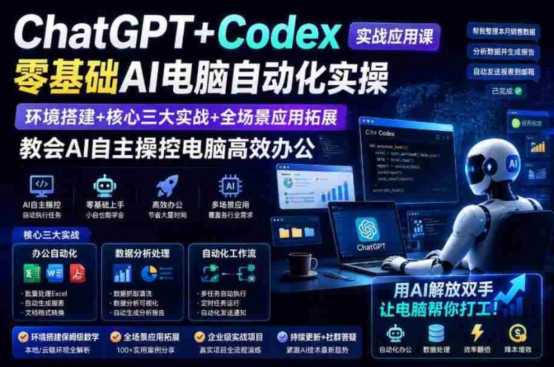 ChatGPT+Codex实战应用课|零基础AI电脑自动化实操,环境搭建+核心三大实战+全场景应用拓展,教会AI自主操控电脑高效办公-湘创网
