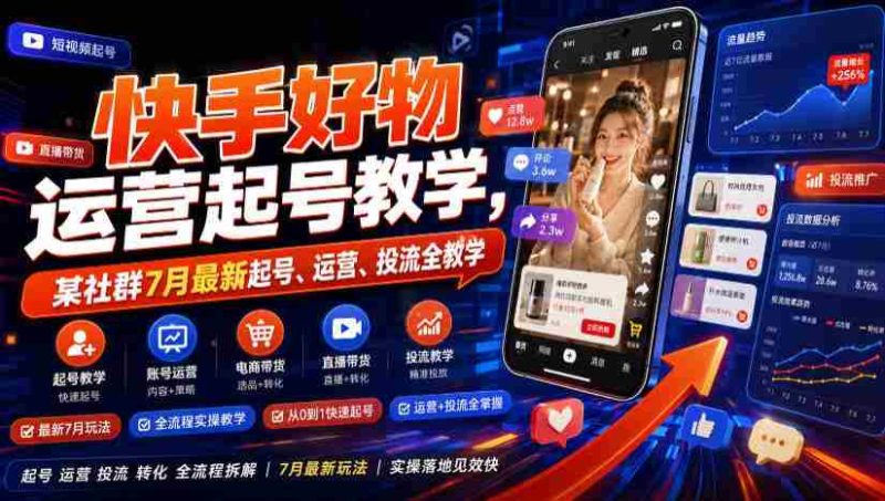 快手好物运营起号教学，某社群7月最新起号、运营、投流全教学-湘创网