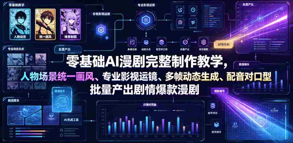 零基础AI漫剧完整制作教学，人物场景统一画风、专业影视运镜、多帧动态生成、配音对口型，批量产出剧情爆款漫剧-湘创网