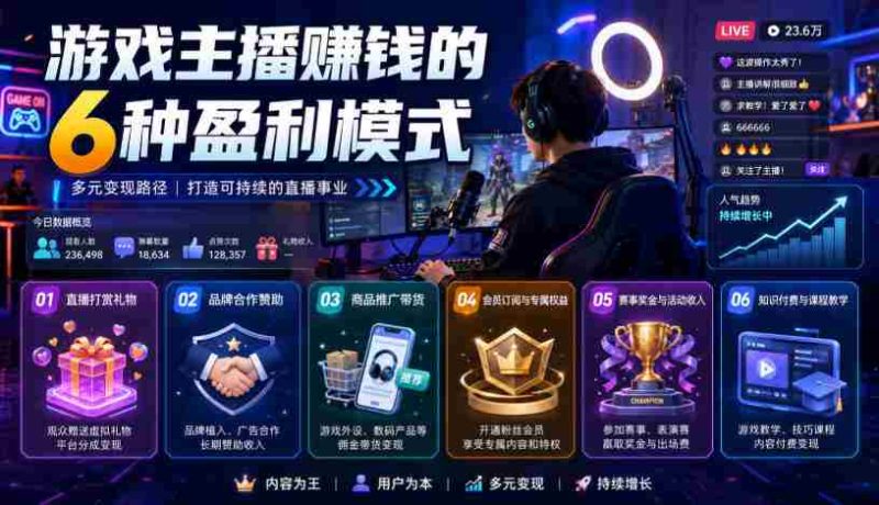 付费文章:游戏主播賺钱的6种盈利模式-湘创网