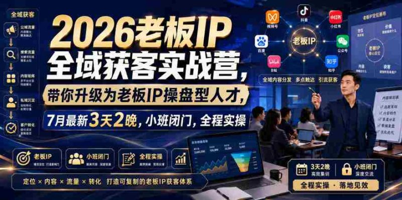 2026老板IP全域获客实战营,带你升级为老板IP操盘型人才,7月最新3天2晚,小班闭门,全程实操-湘创网