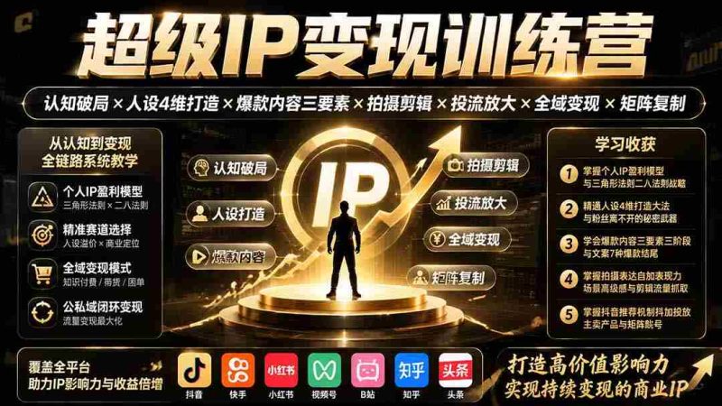 (19698期)超级IP变现训练营:认知破局×人设4维打造×爆款内容三要素×拍摄剪辑×投流放大×全域变现×矩阵复制-湘创网