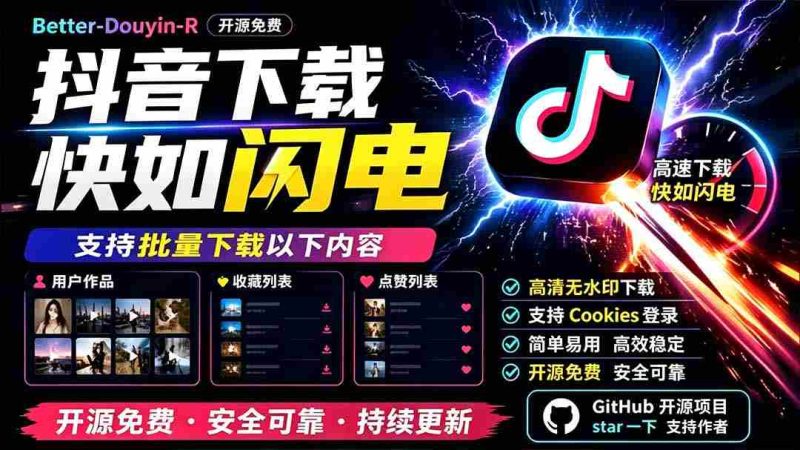(19445期)别再乱找了!D音下载快如闪电,支持批量下载用户作品收藏列表和点赞列表,开源免费 Better-douyin-R-湘创网