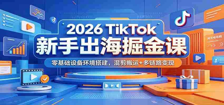 2026 TikTok新手出海掘金课：零基础设备环境搭建，混剪搬运+多链路变现-湘创网