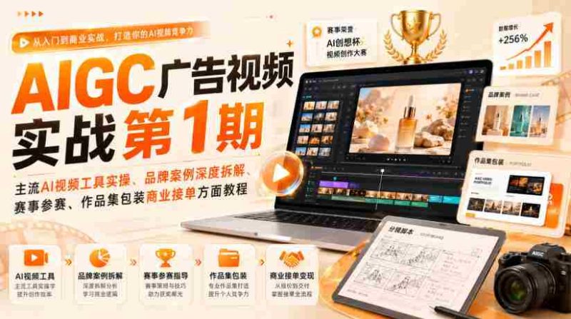 AIGC广告视频实战第1期,主流AI视频工具实操、品牌案例深度拆解、赛事参赛、作品集包装商业接单方面教程-湘创网