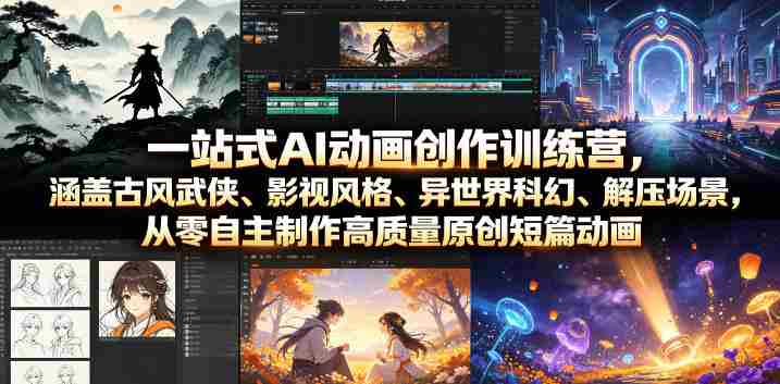 一站式AI动画创作训练营,涵盖古风武侠、影视风格、异世界科幻、解压场景,从零自主制作高质量原创短篇动画-湘创网