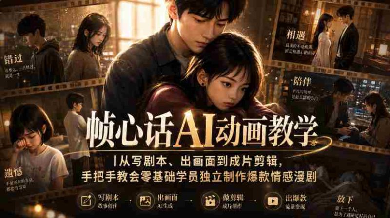 帧心话AI动画教学｜从写剧本、出画面到成片剪辑，手把手教会零基础学员独立制作爆款情感漫剧-湘创网