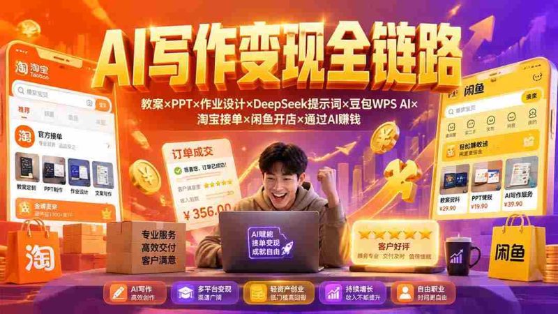 (19561期)2026AI写作变现全链路:教案×PPT×作业设计×DeepSeek提示词×豆包WPS AI×淘宝接单×闲鱼开店×通过AI賺钱-湘创网