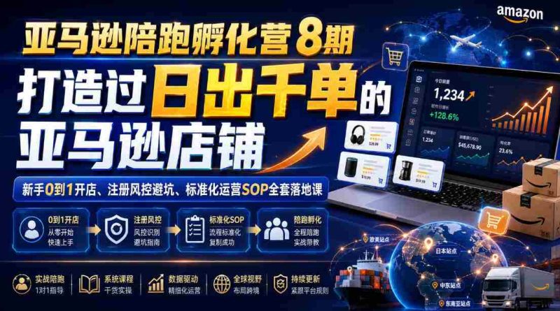 亚马逊陪跑孵化营8期,打造过日出千单的亚马逊店铺,新手0到1开店、注册风控避坑、标准化运营SOP全套落地课-湘创网