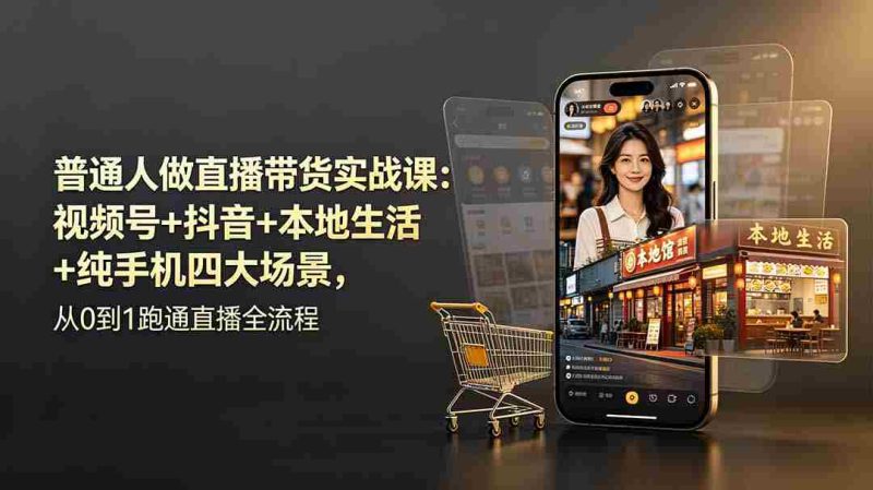 (19111期)普通人做直播带货实战课:视频号+抖音+本地生活+纯手机四大场景,从0到1跑通直播全流程-湘创网