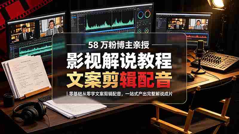 （19160期）58 万粉博主荧幕春秋亲授影视解说教程｜零基础从零学文案剪辑配音，一站式产出完整解说成片-湘创网
