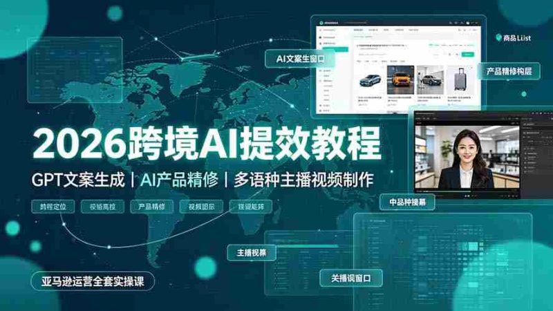 (19286期)2026跨境AI提效教程·GPT文案生成|AI产品精修|多语种主播视频制作,亚马逊运营全套实操课-湘创网