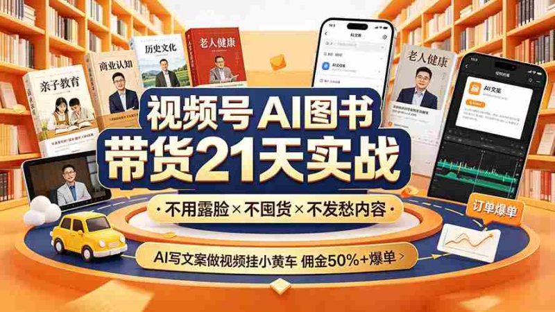 (19476期)视频号AI图书带货21天实战:不用露脸×不囤货×不发愁内容,AI写文案做视频挂小黄车,佣金50%+爆单-湘创网