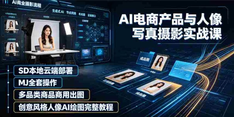 AI电商产品与人像写真摄影实战课|SD本地云端部署、MJ全套操作、多品类商品商用出图、创意风格人像AI绘图完整教程-湘创网