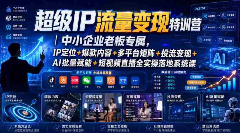 超级IP流量变现特训营|中小企业老板专属,IP定位+爆款内容+多平台矩阵+投流变现+AI批量赋能+短视频直播全实操落地系统课-湘创网