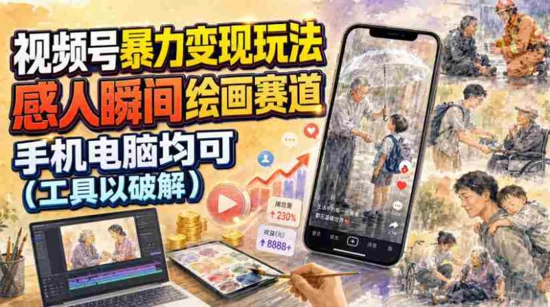 视频号暴力变现玩法,感人瞬间绘画赛道,手机电脑均可-湘创网